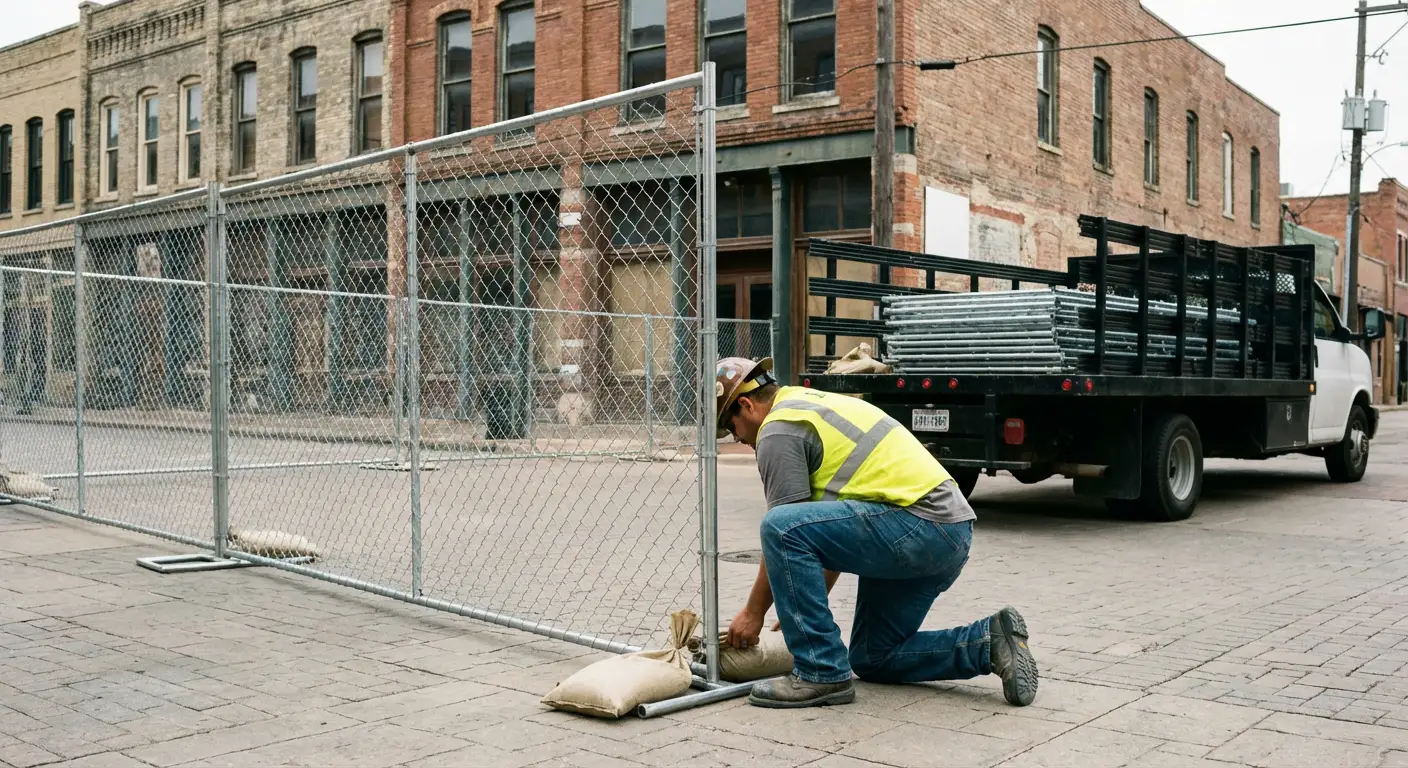 Temporary fence installation in Lincoln urban environment