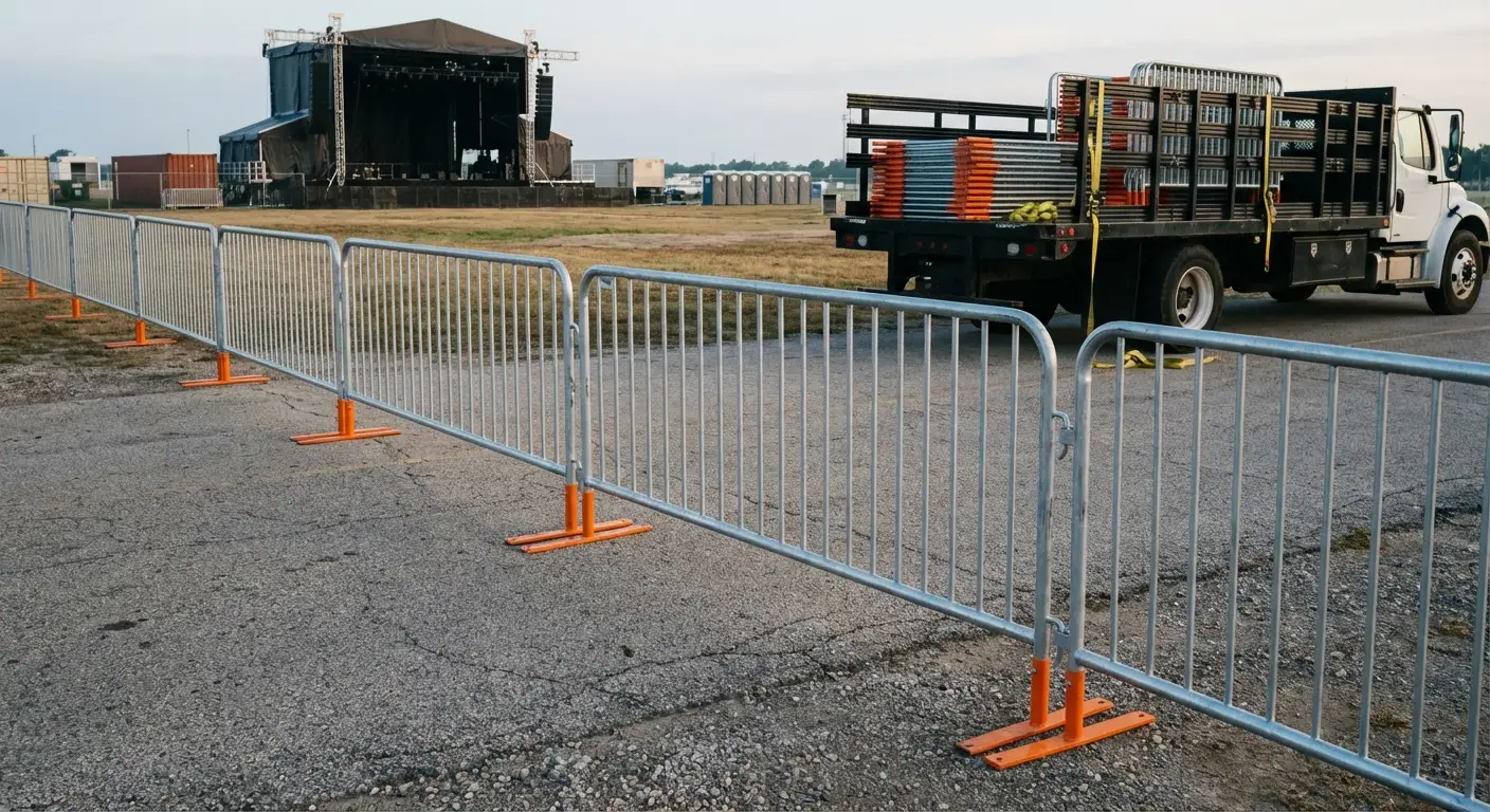 Crowd control barricade setup in Lincoln, CA