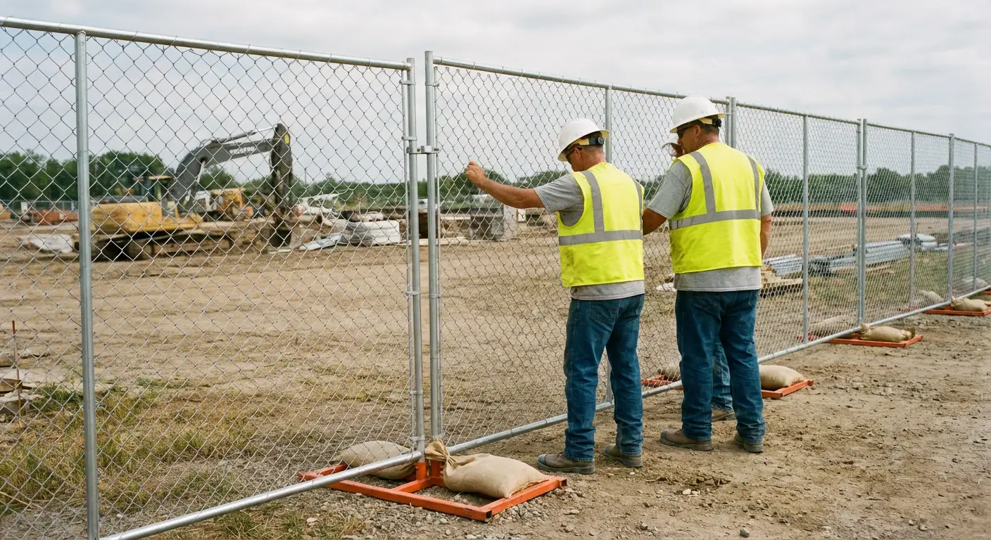 Construction site chain link panel installation in Lincoln, CA